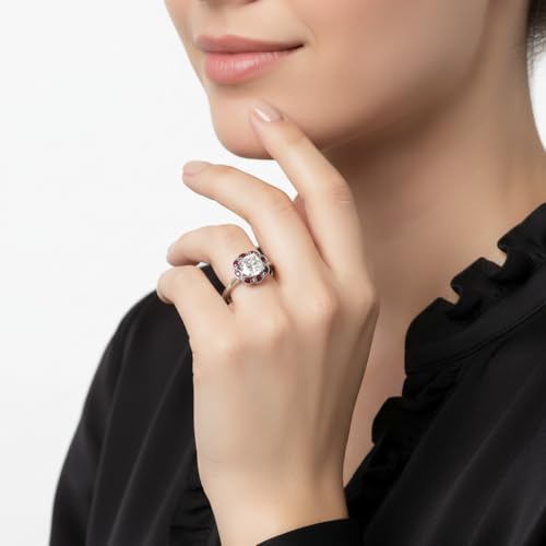Image of Choose Your Gemstone Vintage Halo Diamond CZ Engagement Ring Sterling Silver Cushion Shape Vintage Engagement Rings Minimal Modern Design Birthday Gift Wedding Gift US Size 4 to 12