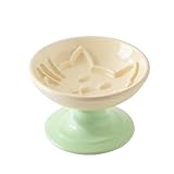 Le Serveta Elevated Twisting Design Cat Food Slow Feeder, Ceramic Raised Cat Dishes with Decorative Twisting Design Stand, Macaron Colors, Slow Feed Design (Yellow Green)