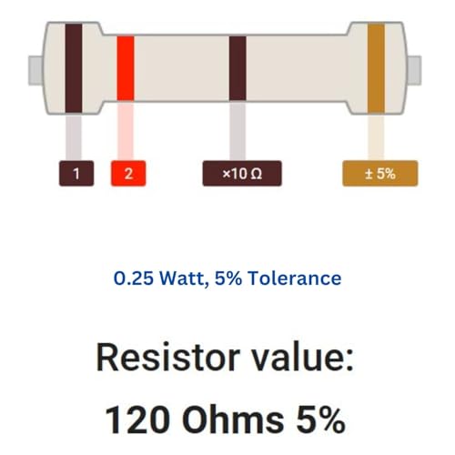 Image of 120 Ohm Resistor 1 /4W 5% Tolerance, Pack of 100 (120 Ohm)