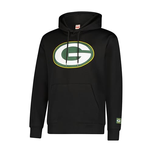 Ultra Game Men's NFL Official Fleece Hoodie Pullover University Sweatshirt, Green Bay Packers, Black, Large