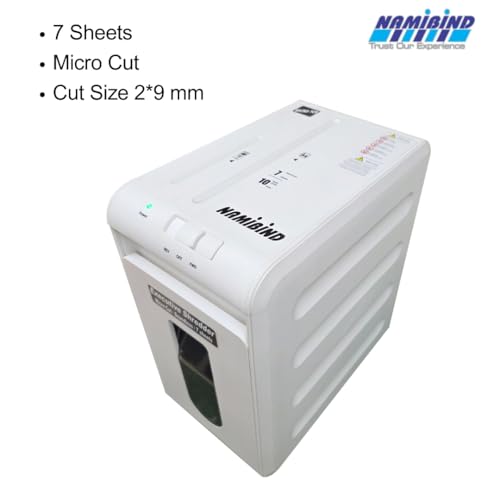 Image of Namibind 7-Sheet Micro-Cut Shredder for Paper, CDs & Cards (Staples) | 15L Bin - Ultra-Secure 2x9mm Shred Size | Quiet & Continuous 10 Min