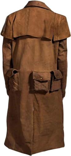 Hide & Seek Men's Vintage Vegas Duster Suede A7 Ranger Westland Legendary Cosplay Long Tan Brown Duster Trench Leather Coat