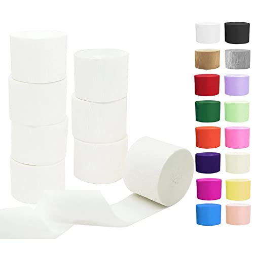 Image of White Crepe Paper Streamers 8 Rolls, Party Streamers for Birthday Wedding Baby Bridal Shower Decorations Halloween Christmas Craft Supplies (1.8 Inch x 82 Ft /Roll,656ft)