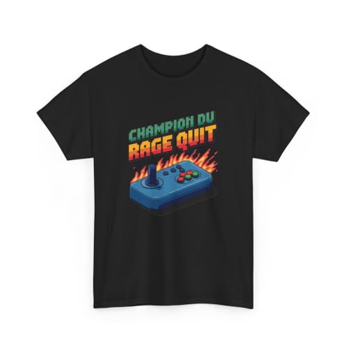 T shirt Gamer Rétro Champion du Rage Quit Pixel Art tee shirt Taille L, Couleur Black