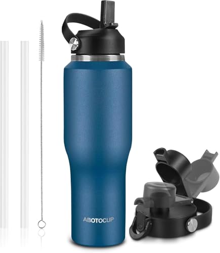 Image of Insulated Water Bottle 40oz with Straw /Spout Lids, Stainless Steel Water Bottles Keep Cold 24h&Hot 12h, Metal Water Bottle with Straw that Fits in Cup Holder, Water Bottle Leak-proof,BPA Free