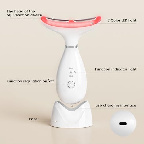 Facial and Neck Massager,7 Color LED Light Therapy for — side view showing full product dimensions