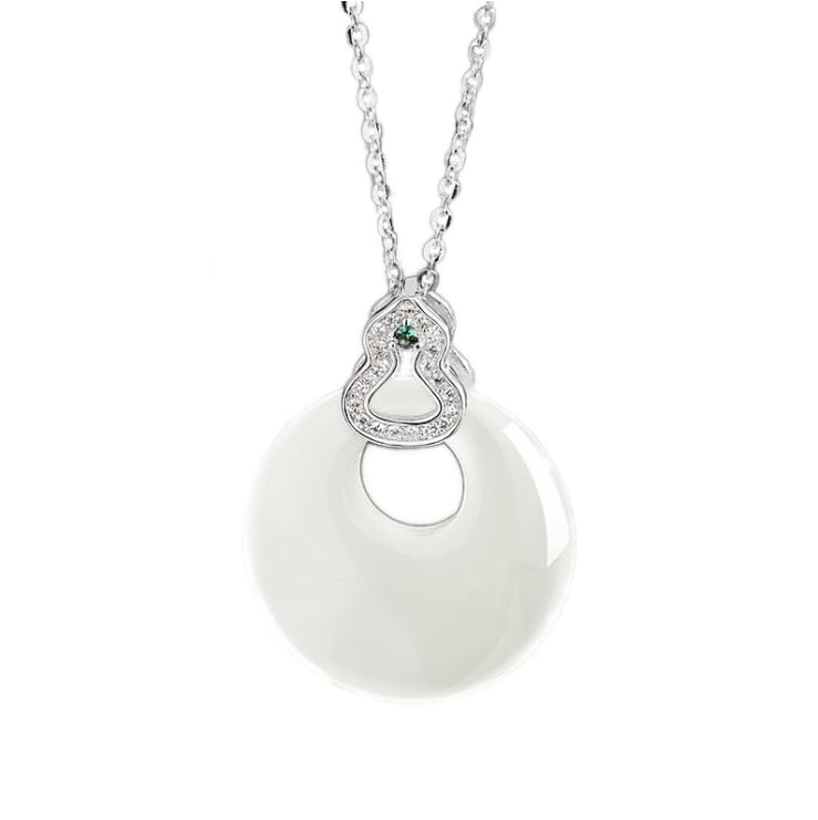 Collier S925 argent pur serti diamant avec pendentif de jade blanc naturel pour femme