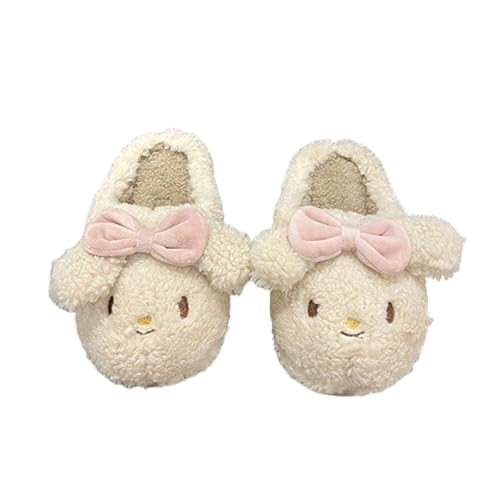 Premium Comfort Closed Back Cute Rabbit Bow Women's Fuzzy House Slippers Indoor Soft Warm Kawaii Shoes