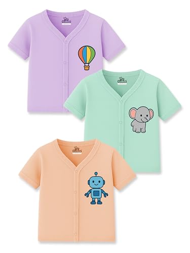Image of Kidbee Baby Front-Open Cotton Jabla /Top, Full Sleeve, Unisex, Months, Pack of 3
