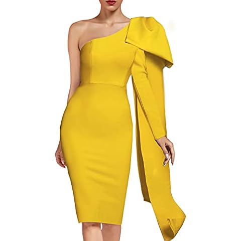Vestido de fiesta de manga larga con lazo de un hombro UONBOX Cover