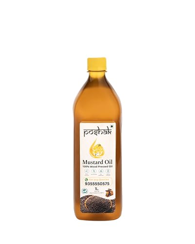 Image of Poshak Cold Pressed Mustard Oil 1L | Wood Pressed | Kachi Ghani /Kolhu /Chekku | Unrefined & Chemical-Free | Pure & Natural Healthy Mustard Cooking Oil | Ideal for All Types of Cooking (Black Mustard)