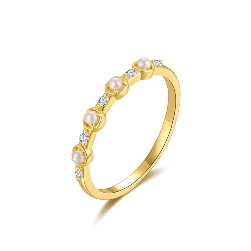 Anillo de la amistad en oro de 9K y perla redonda de alta joyería elegante