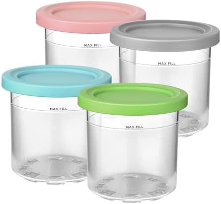 4 Pots De Rechange Pour Sorbetière Ninja Creami NC300/301 - Sans BPA, Lavables Lave-vaisselle, Motifs Colorés