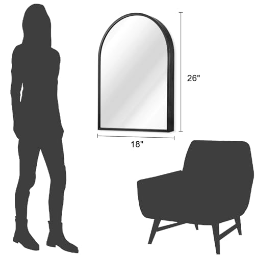 Image of Arch Wall Mirror Bathroom Mirror Black Metal Framed Mirror, Arched Wall Mounted Vanity Mirror for Bedroom Entryway Living Room 26 inchx18 inch
