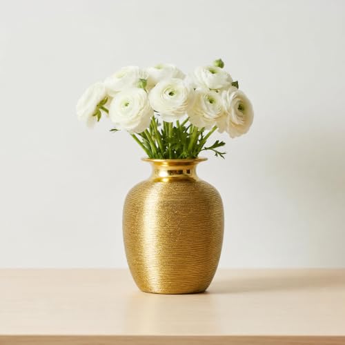 Wancetang Gold Ceramic Vase - 7 Inch Modern Flower Vase for Centerpiece Textured Decorative Vases Home Decor Weddings Dining Bathroom Nightstand Decoration