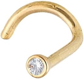 Body Gems 1.5mm Bezel Set Genuine Diamond 18 Gauge 14kt Gold Nose Ring