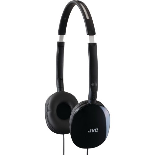 JVC Black Flat and Foldable Colorful Flats On Ear Headphone with 3.94 foot Gold Plated Phone Slim Plug HAS160B