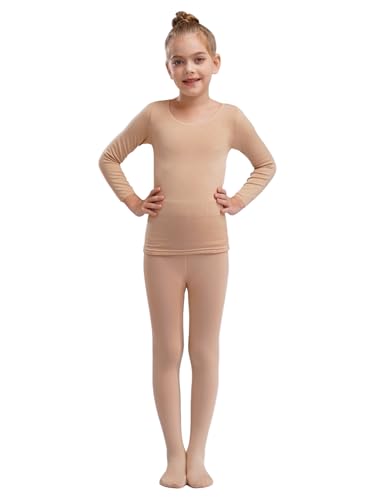 inlzdz Conjunto Térmico de Deportivo para Niña Camiseta Interior de Manga Larga y Leggings Pantalones de Elásticos Ropa de Baile Gimnasia 3-14 Años Type D Nude 7-10 años