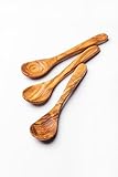MARGOUMY 3 Small OLIVE Wood Spoons 5.6 inch, HANDCRAFTED Small Wooden Spoons for Condiments,Honey,Coffee,Tea,Jam,Bath Salts