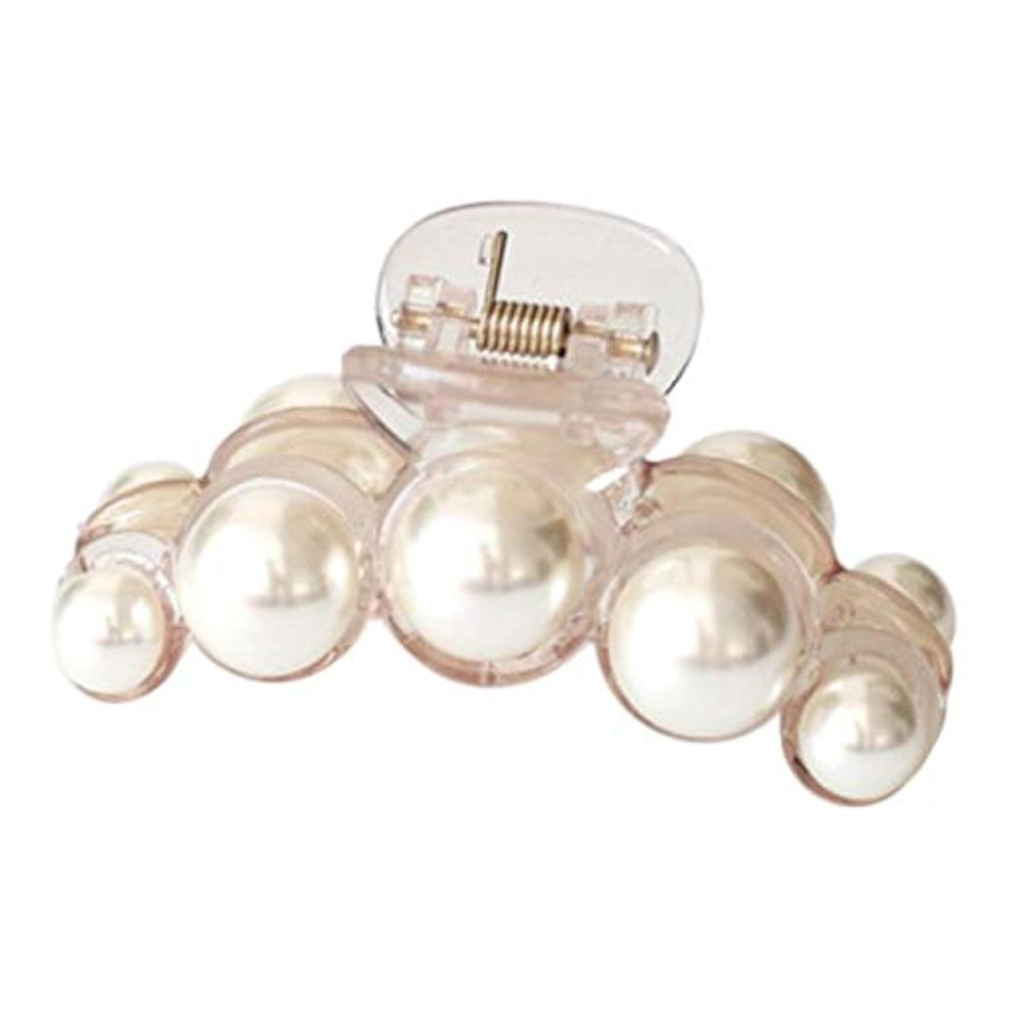 Pearl Hair Claw Clip for Thick and Thin Hair, Light Brown