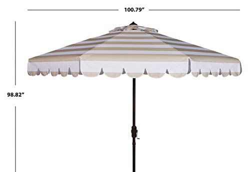SAFAVIEH 9ft Outdoor Patio Umbrella, Round, Maui Collection, Beige & White Stripe, Crank, Button Tilt, UV Resistant for Deck, Backyard, Patio (PAT8011A)