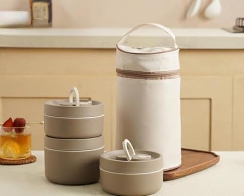 保温弁当箱 スープ 真空断熱スープ セット 大容量 2段 /3段 /4段 保温 大容量 ランチジャー 茶碗 断熱セット ステンレス 真空断熱ス 5時間の保温 通勤 運動会 通学 キャンプ (ブラウン,3層)