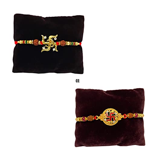 Image of Swastik Om Bracelet Luma Rakhi Combo Set with Roli Chawal Packet witghGift For Men || rakhi combo || bhaiya bhabhi rakhi