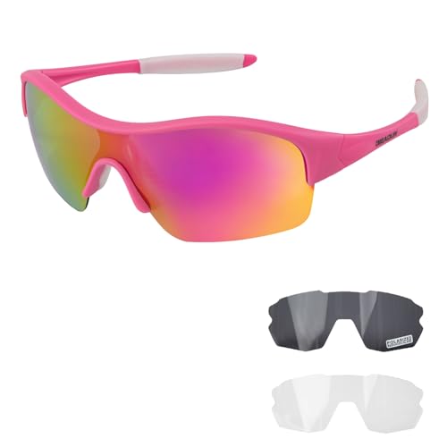 GIEADUN Baseball glasses Kids Sunglasses Polarised youths 8-14 Years Boys Girls Cycling Sunglasses Sports Soft (pink)