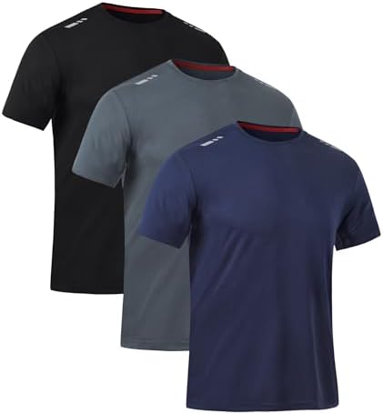Zoofly Mens Tshirt 3 Pack Gym Workout T Shirts Quick Dry Sports T-Shirt Crew Neck Short Sleeve Athletic T Shirt