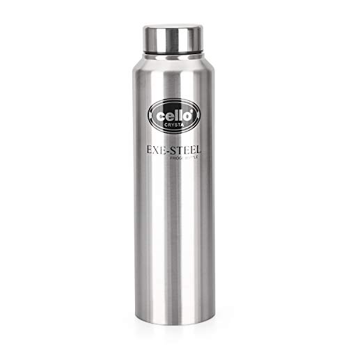CELLO Crysta Stainless Steel Water Bottle for Daily Use 1000ml Silver | Single Wall Freezer & Fridge Safe, Rustproof & Leak Proof Lightweight Easy to Carry Steel Water Bottle for Office Travel and Gym