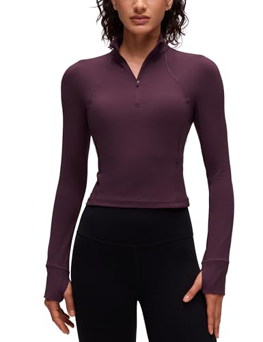 Image of CRZ YOGA Butterluxe Half Zip Crop Top | Workout, Extremely Soft, Slim Fit, Thumbholes, Side Pocket, Long Sleeve Shirts for Women