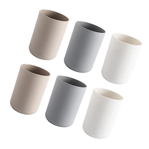 FONDOTIN 6pcs Solid Color Toothbrush Cups for Bathroom Simple Couples Mouthwash Drinking Cups White Grey and Coffee Lightweight Bathroom Accessories