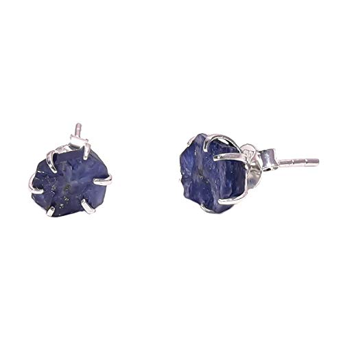 Laviejewelz Natural Gemstone Earrings Birthstone Studs Earring For Girls And Women's Gift For Mother, Friend's, Girlfriend 925 Sterling Silver Raw Jewelry (Blue-Sapphire) #TOP23