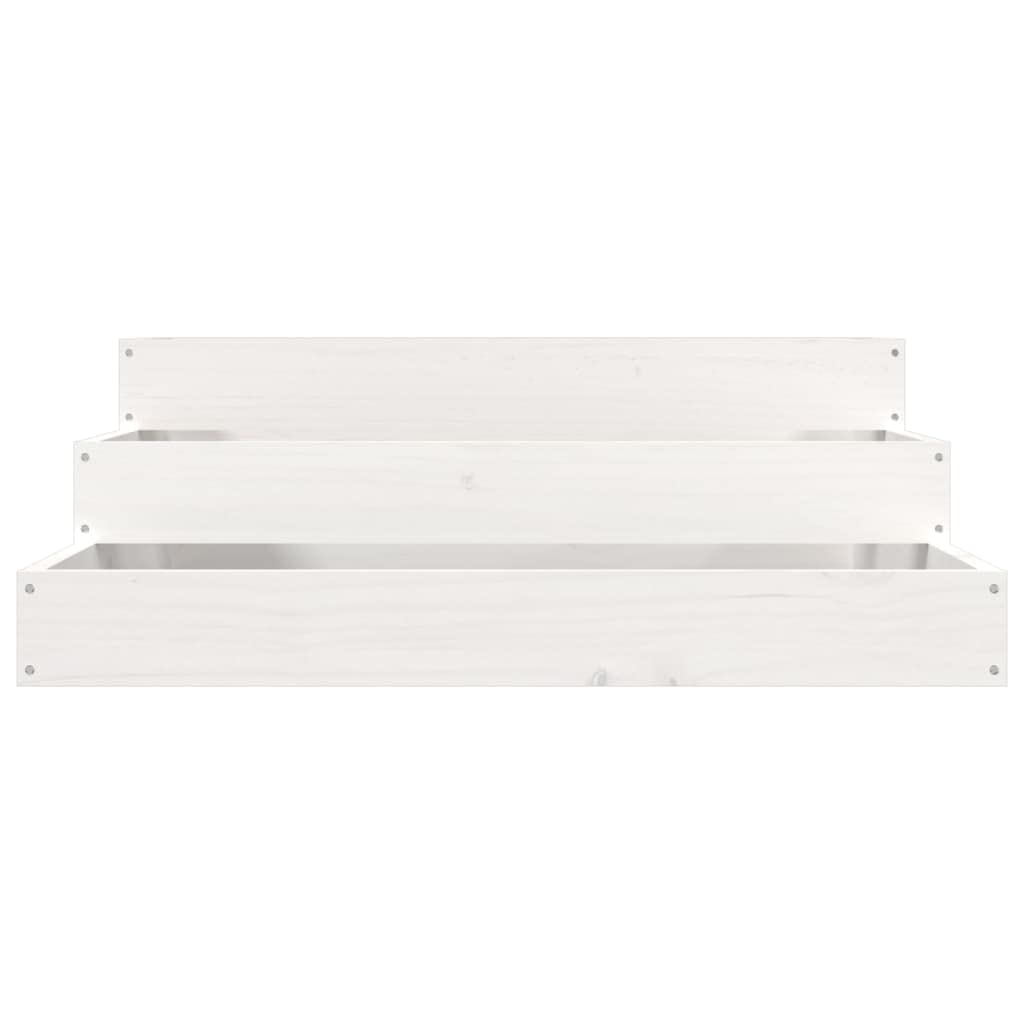 Donica biala 78x78x27 cm lite drewno sosnowe schodkowa skrzynia na kwiaty i rosliny do ogrodu tarasu balkonu dekoracyjna stabilna