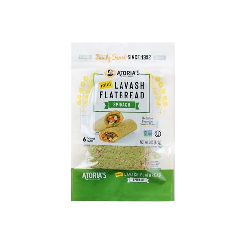 New - Atoria's Family Bakery Mini Spinach Lavash Flatbread 8 Pack | 48 Individual Lavash Wraps | Fresh Baked, All Natural, GMO Free, and No Artificial Preservatives or Flavors 8-Packs of 6 Sheets (48 Sheets)