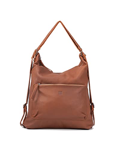 BIBA | Bolso de Mujer de Cuero Genuino, Mochila Leather Orleans OR1LO, Asa Larga, Cierre con Cremallera, Piel Bovina Legítima, Color Cuero Cover