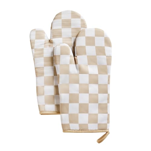 Ohocut Beige Checkered Oven Mitts Heat Resistant, Vintage