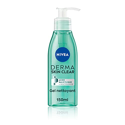 NIVEA Derma Skin Clear Gel nettoyant visage (1 x 150 ml), Soin nettoyant formulé pour les peaux à imperfections, Gel visage à l'acide salicylique & niacinamide