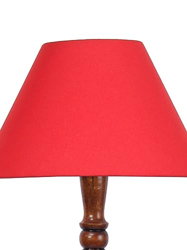 Image of Devansh Red Cotton conical Wooden Floor lamp -18
