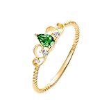 KnSam Alianzas de oro amarillo de 9 K/14 K/18 K, 0,5 ct, esmeralda, corona de corte de gota, verde, anillo de joyería auténtica con oro moissanite 750/585/375, talla 47-70, Oro amarillo de 9 quilates