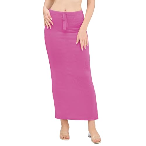 Image of DESI GIRL Satin Shimmer Stretchable Saree Shapewear Petticoat with Drawstring for Women | Mermaid fit Saree Petticoat with Side Slit for Easy Movement | Saree Shaper | Long inskirt