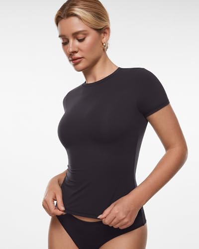 INLYRIC Women's Inbarely Ultra Short Sleeve Tops Crew Neck Double Lined Going Out Slim Fit T Shirts Summer Basic Tees2