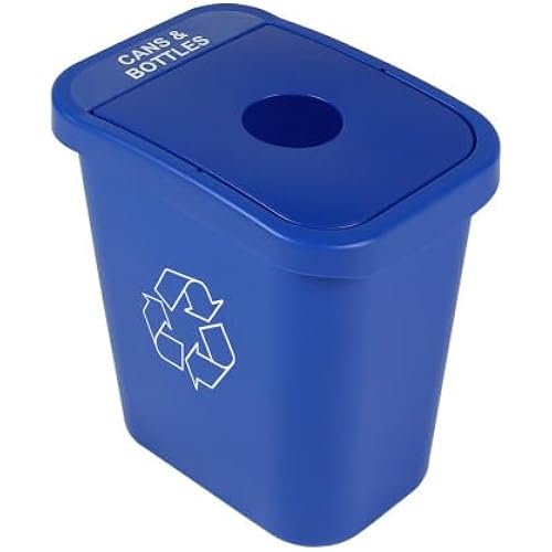 Sturdy Essentials City Box 7 Gallon Cans and Bottles Recycling Bin with Lid for Residential, Business, and Commercial Recycling - NYC Compliant - Blue