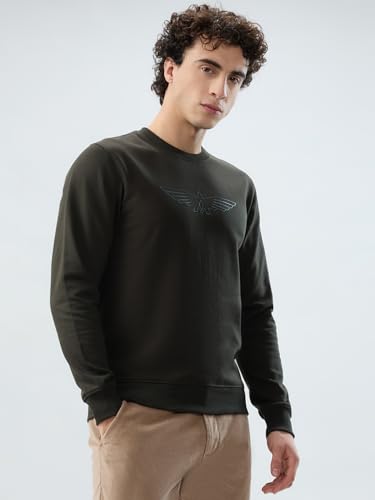 Image of Park Avenue Men Slim Fit Solid Pattern Cotton Polyester Blend Round Neck Full Sleeve Casual Sweatshirt