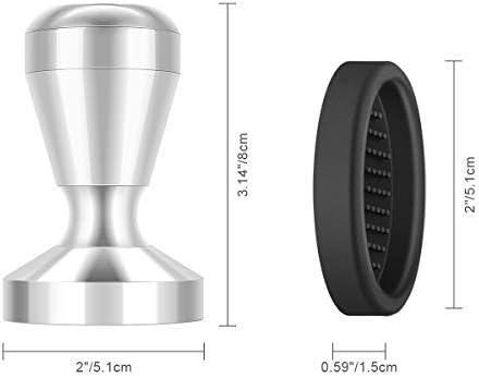PHILORN Coffee Tamper 51mm Espresso Coffee Powder Press Tamper with Silicone Temper Mat for Home and Office Coffee Shop Supplies Stainless Steel Coffee Bean Press for Barista (Silver)