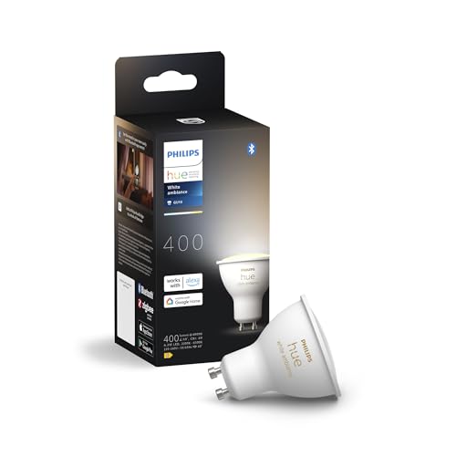 Philips Hue White GU10 LED Spot 1er Pack (400lm), dimmbare LED Lampe für das Hue Lichtsystem mit warmweißem Licht, smarte Lichtsteuerung über Sprache und App