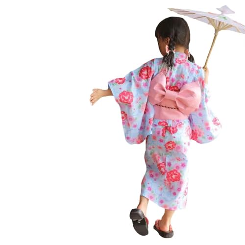 Yukata Girls 3-Pieces Set Kimono Jinbei kids Japanese Clothes 100% Cotton