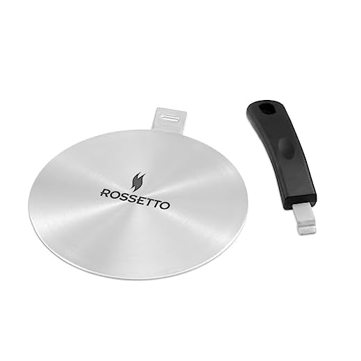 ROSSETTO Disco Adaptador para Placa de Inducción Difusor de Calor con Asa Desmontable para Cafetera de Acero Inoxidable (14cm)