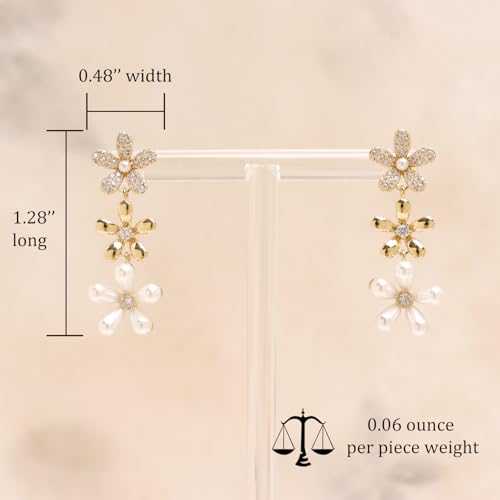 Jean Beau Gold Flower Dangle Drop Earrings for Women Dainty 14k Gold Plated Hypoallergenic Spring Floral Prom Earrings Fashion Outfit Accessories Jewelry Gift3