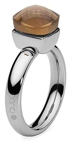 Qudo Firenze Bague en acier inoxydable argenté avec topaze fumée (marron), Acier inoxydable, Aucune pierre précieuse